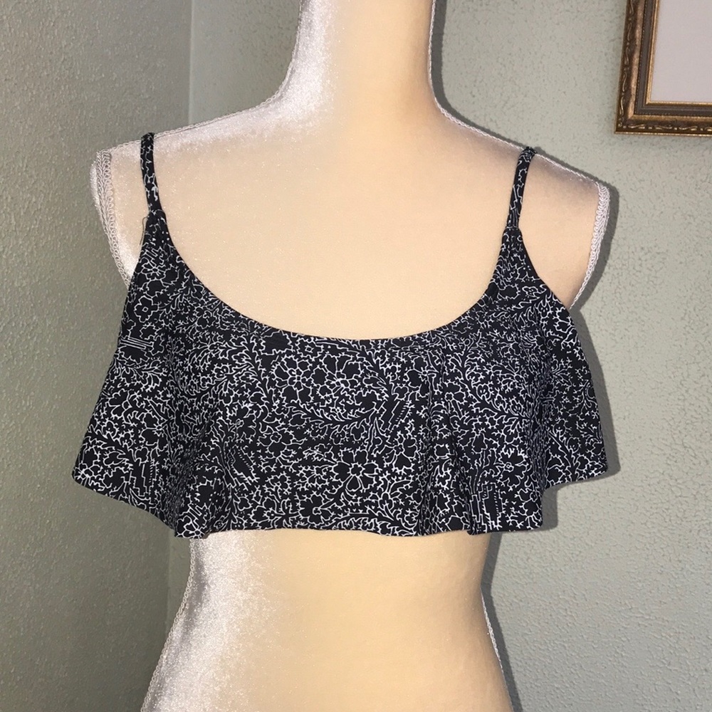 Old Navy Black & White Ruffled Bikini Top Medium